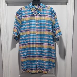 Ralph Lauren Short-Sleeve Plaid Button-Down Shirt in Blue & Yellow. New No Tags.